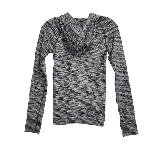 Athleta XS Womens Hooded Zip-Up Jacket Grey & Black Striped Thumbholes 4054 - Picture 2 of 8